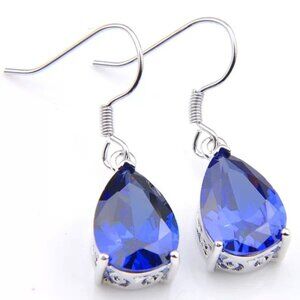 Blue Topaz Teardrop Earrings 925 Sterling Silver Plated